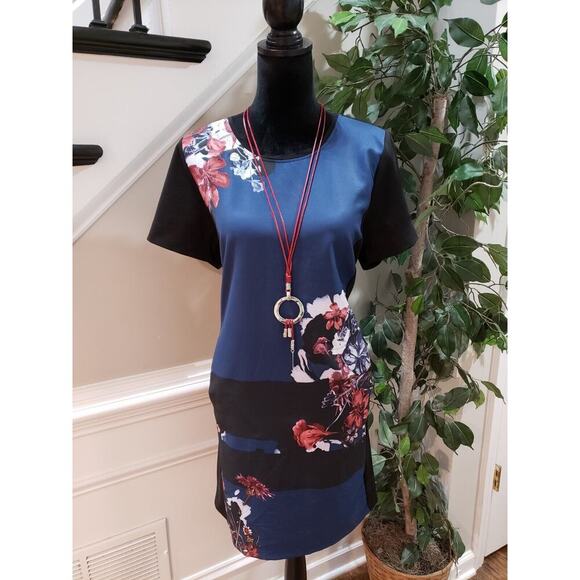 Simply Vera Vera Wang Womens Blue Black Floral Stretch Dress Size XL - Picture 1 of 14